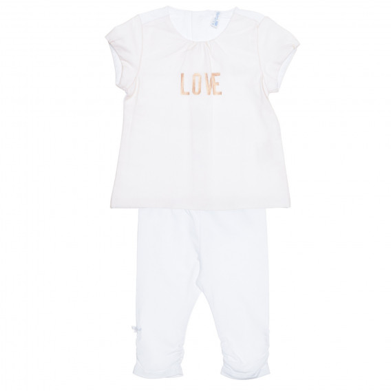 Σετ βαμβακερό μπλουζάκι και παντελόνι μωρού, λευκό Idexe 239494 