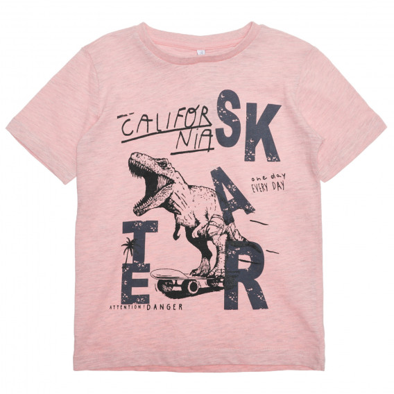 Βαμβακερό μπλουζάκι με τύπωμα δεινοσαύρων, ροζ Idexe 239552 