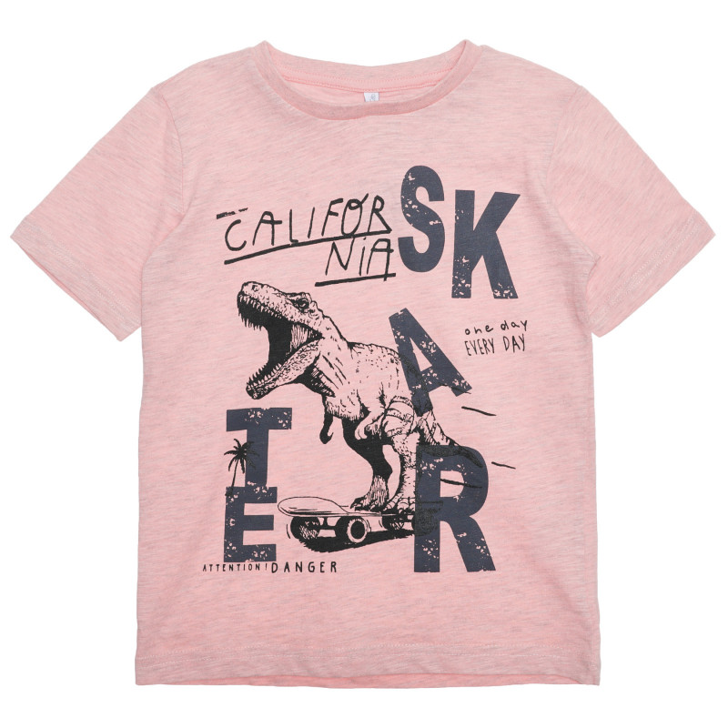 Βαμβακερό μπλουζάκι με τύπωμα δεινοσαύρων, ροζ  239552