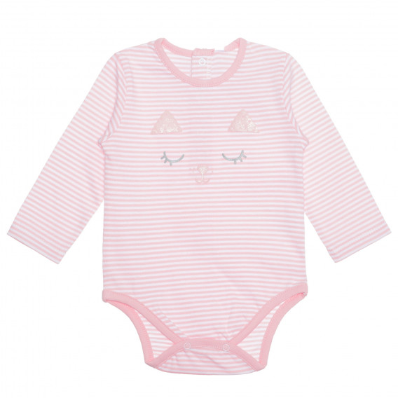 Βαμβακερό κορμάκι μωρού σε άσπρες και ροζ ρίγες Idexe 239576 
