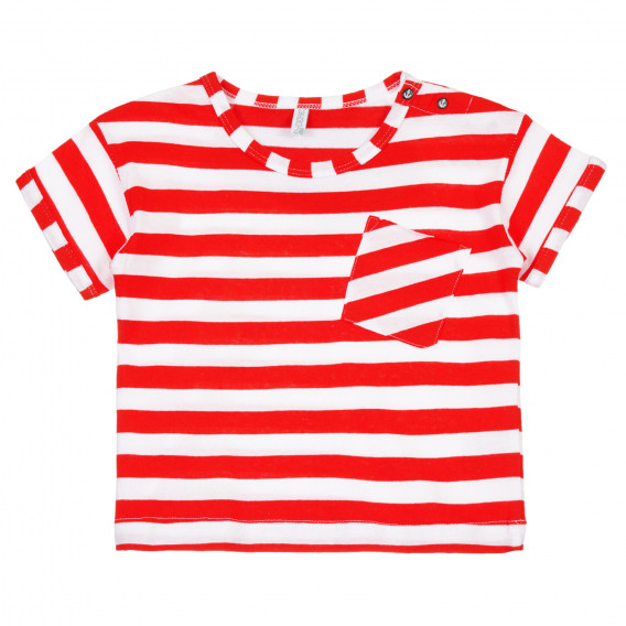 Βαμβακερό μπλουζάκι με τσέπη για ένα μωρό, άσπρες-κόκκινες ρίγες Idexe 239620 