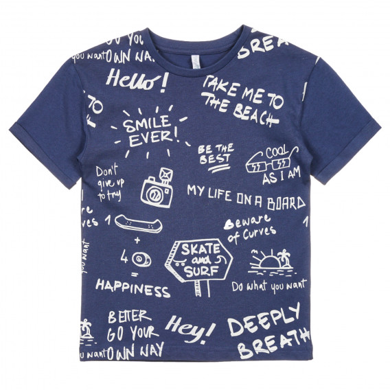 Βαμβακερή μπλούζα με γραφικό σχέδιο, σε σκούρο μπλε χρώμα Idexe 239698 