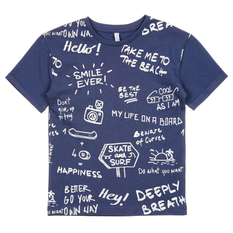 Βαμβακερή μπλούζα με γραφικό σχέδιο, σε σκούρο μπλε χρώμα  239698