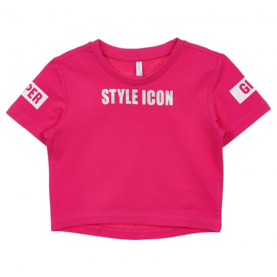 Βαμβακερό μπλουζάκι με την επιγραφή Style Icon, ροζ Idexe 239710 