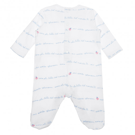 Βαμβακερή φόρμα με δαντέλα και επιγραφές για μωρό, λευκό Idexe 240224 2