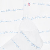 Βαμβακερή φόρμα με δαντέλα και επιγραφές για μωρό, λευκό Idexe 240225 3