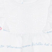 Βαμβακερή φόρμα με δαντέλα και επιγραφές για μωρό, λευκό Idexe 240226 4