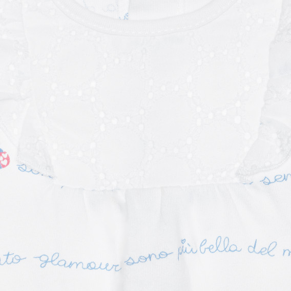 Βαμβακερή φόρμα με δαντέλα και επιγραφές για μωρό, λευκό Idexe 240226 4