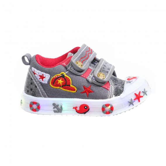 Πάνινα παπούτσια με φώτα LED για μωρό, γκρι Star 240317 4