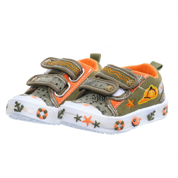Πάνινα παπούτσια με φώτα LED και πορτοκαλί τόνους για μωρό, πράσινα Star 240318 