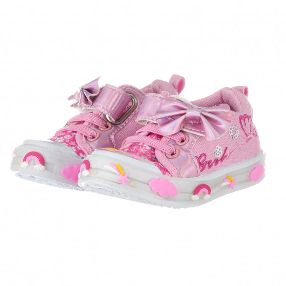 Πάνινα παπούτσια με φώτα LED και κορδέλα, ροζ Star 240458 