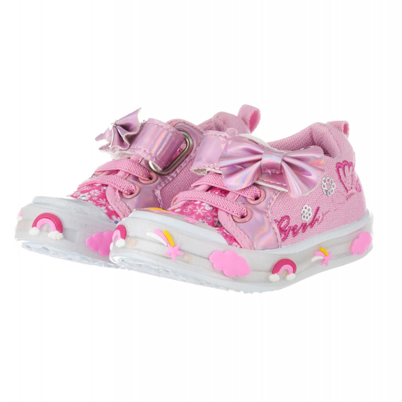 Πάνινα παπούτσια με φώτα LED και κορδέλα, ροζ  240458