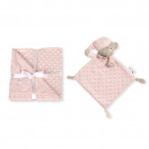 Κουβέρτα μωρού 80 x 100 cm με μαλακή πετσέτα για αγκαλιά 28 x 17 cm Αρκουδάκι, ροζ Inter Baby 240594 