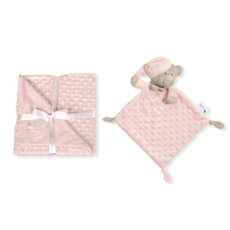 Κουβέρτα μωρού 80 x 100 cm με μαλακή πετσέτα για αγκαλιά 28 x 17 cm Αρκουδάκι, ροζ  240594