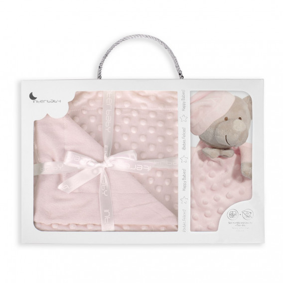 Κουβέρτα μωρού 80 x 100 cm με μαλακή πετσέτα για αγκαλιά 28 x 17 cm Αρκουδάκι, ροζ Inter Baby 240595 2