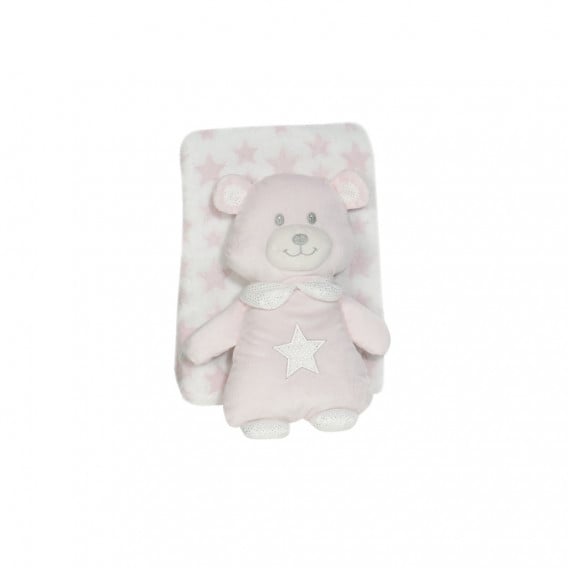 Κουβέρτα μωρού 80 x 100 cm με βελούδινο παιχνίδι αρκουδάκι, ροζ Inter Baby 240604 