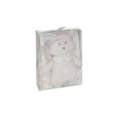 Κουβέρτα μωρού 80 x 100 cm με βελούδινο παιχνίδι αρκουδάκι, ροζ Inter Baby 240605 2