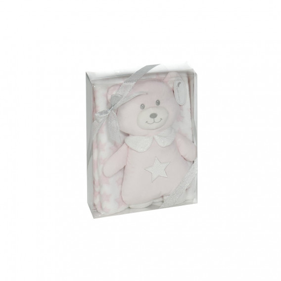 Κουβέρτα μωρού 80 x 100 cm με βελούδινο παιχνίδι αρκουδάκι, ροζ Inter Baby 240605 2