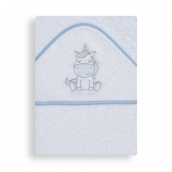 Πετσέτα μπάνιου για μωρό UNICORNIO, 100 x 100 cm, λευκό και μπλε Inter Baby 240654 
