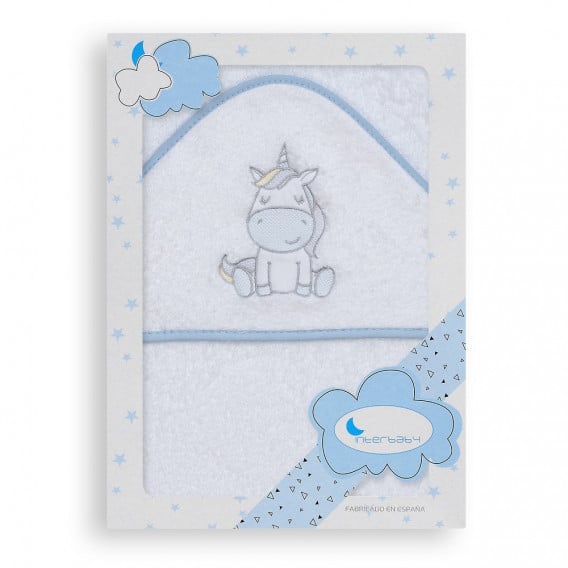 Πετσέτα μπάνιου για μωρό UNICORNIO, 100 x 100 cm, λευκό και μπλε Inter Baby 240655 3