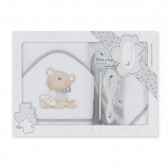 Πετσέτα μπάνιου μωρού ΑΓΑΠΗ με βούρτσα μαλλιών, 100 x 100 cm, λευκό και γκρι Inter Baby 240695 