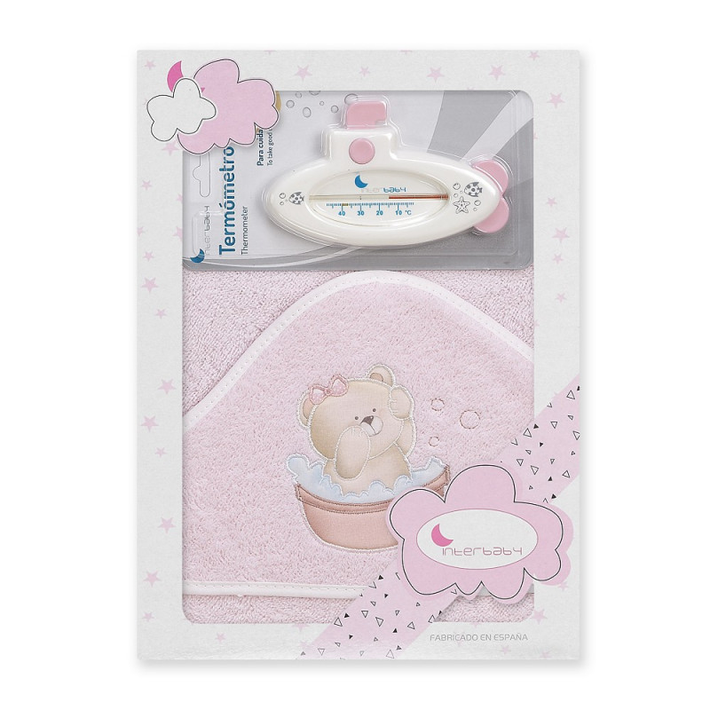 Πετσέτα μπάνιου μωρού OSITO BANERA με θερμόμετρο μπάνιου, 100 x 100 cm, ροζ  240697