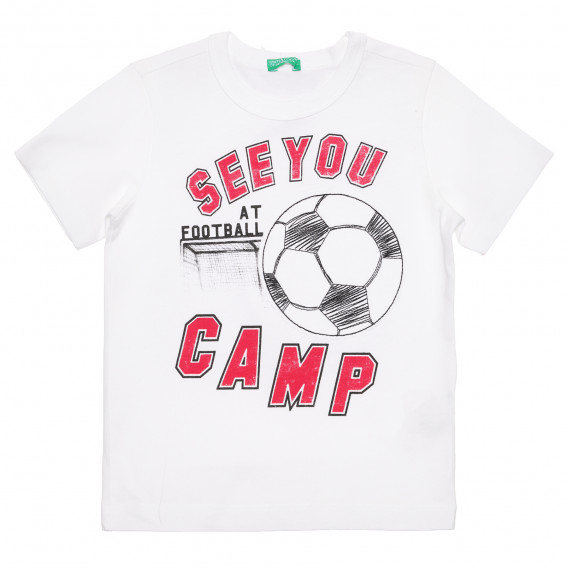 Βαμβακερό μπλουζάκι με τύπωμα ποδοσφαίρου μοτίβα για ένα μωρό, λευκό Benetton 240780 