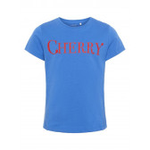 Βαμβακερή μπλούζα με κοντό μανίκι και κόκκινη επιγραφή CHERRY για κορίτσι Name it 240811 