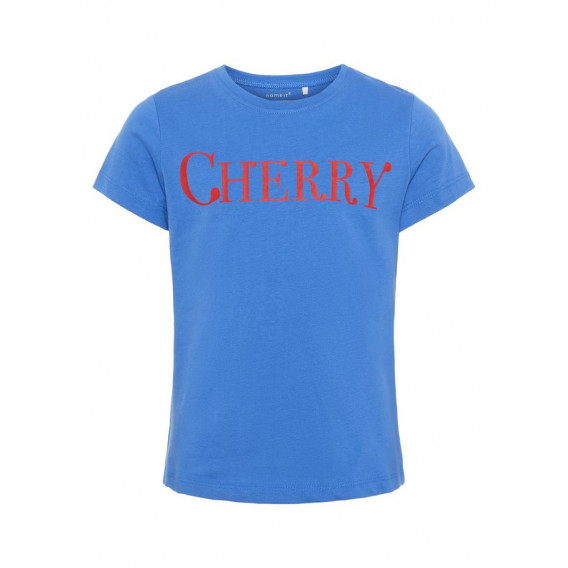 Βαμβακερή μπλούζα με κοντό μανίκι και κόκκινη επιγραφή CHERRY για κορίτσι Name it 240811 