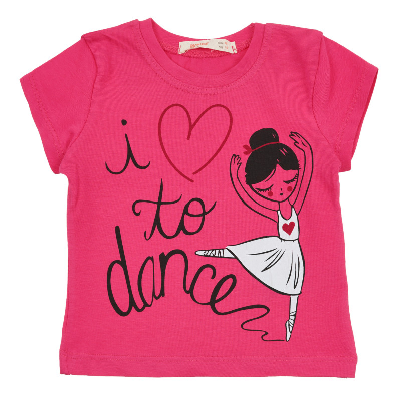 Μπλουζάκι με τύπωμα και λεζάντα μπαλαρίνας, ροζ  240911