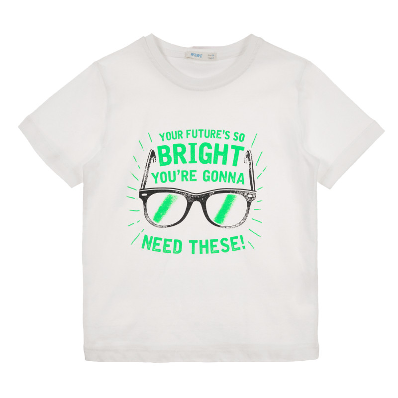 Μπλουζάκι με τύπωμα με γυαλιά και λεζάντες, λευκό  241012