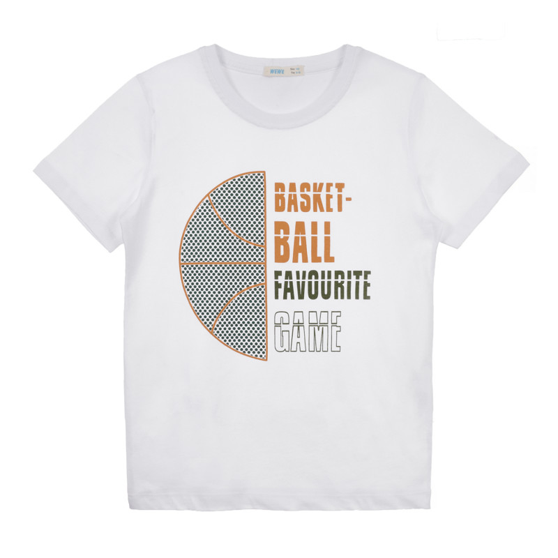 Μπλουζάκι με τύπωμα μπάσκετ, λευκό  241028