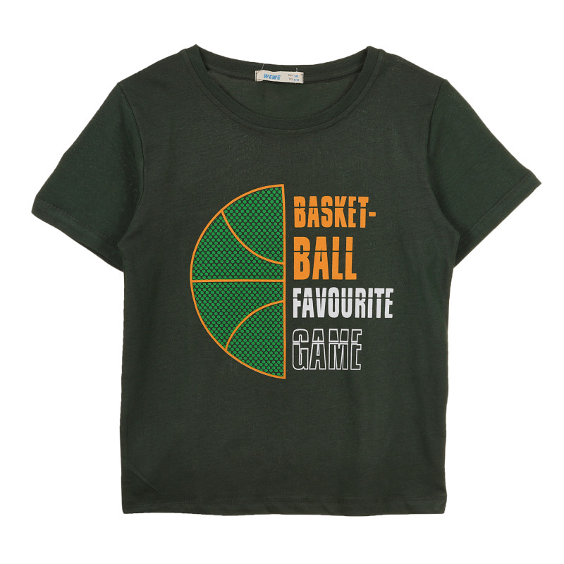 Μπλουζάκι με τύπωμα μπάσκετ, σκούρο πράσινο  241040