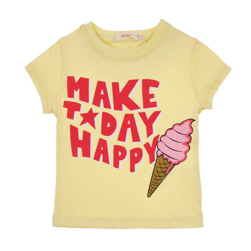 Μπλουζάκι με τύπωμα παγωτού και λεζάντες, κίτρινο  241056