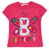 Μπλουζάκι με τύπωμα πεταλούδας και λεζάντα Butterfly, ροζ Acar 241068 