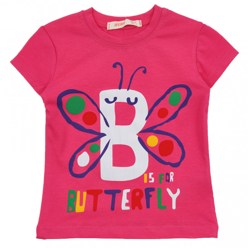Μπλουζάκι με τύπωμα πεταλούδας και λεζάντα Butterfly, ροζ  241068