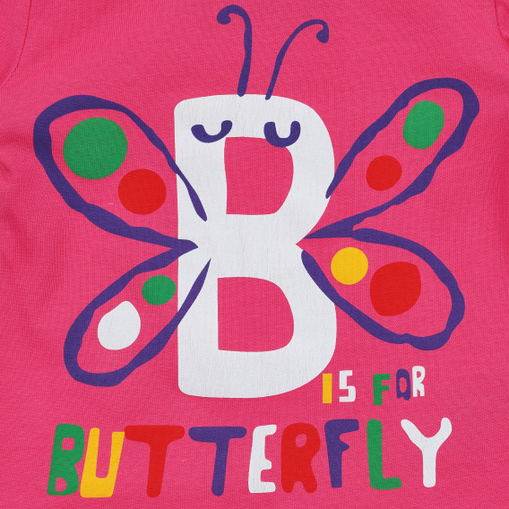 Μπλουζάκι με τύπωμα πεταλούδας και λεζάντα Butterfly, ροζ Acar 241071 4