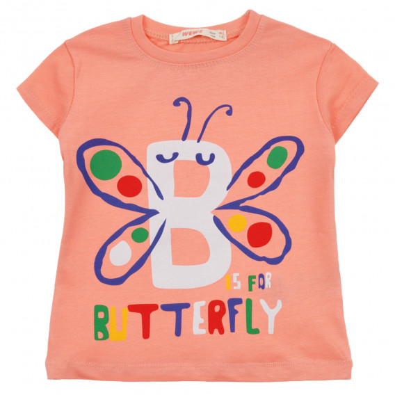 Μπλουζάκι με τύπωμα πεταλούδας και τη λεζάντα Butterfly, πορτοκαλί Acar 241072 