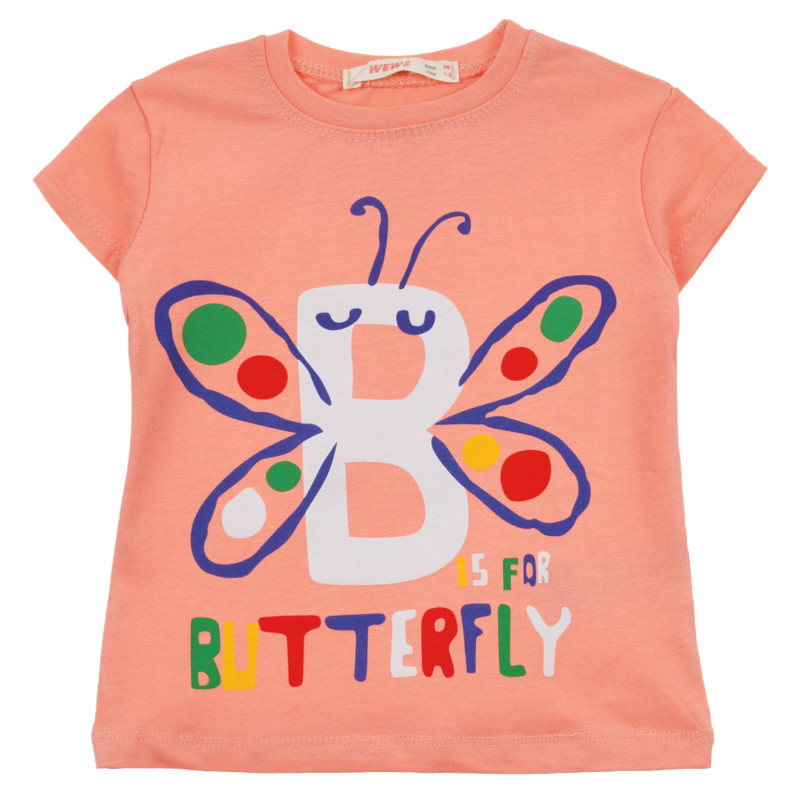 Μπλουζάκι με τύπωμα πεταλούδας και τη λεζάντα Butterfly, πορτοκαλί  241072