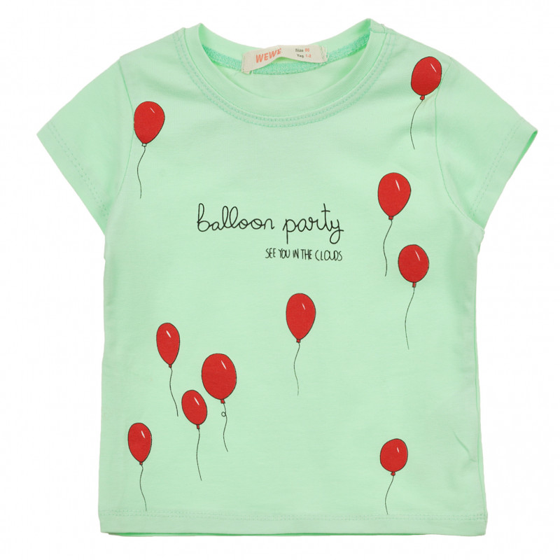 Μπλουζάκι με τυπωμένη ύλη και λεζάντα μπαλόνι, μέντα  241096