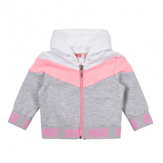 Βαμβακερό φούτερ με ροζ και λευκές λεπτομέρειες για μωρά, γκρι Rifle 241472 