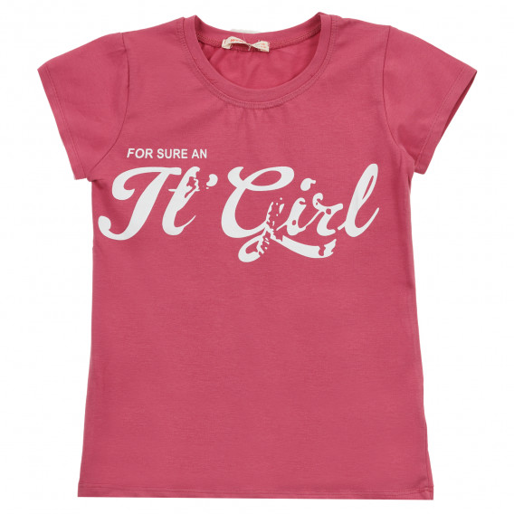 Μπλουζάκι με λεζάντα, σκούρο ροζ Acar 241591 