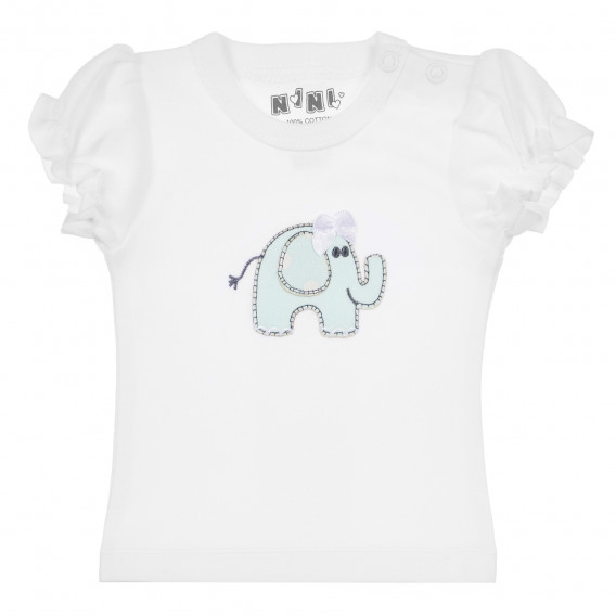 Βαμβακερή μπλούζα με απλικέ ελέφαντα και κοντά μανίκια για ένα κορίτσι NINI 241732 