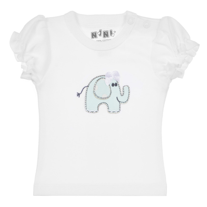 Βαμβακερή μπλούζα με απλικέ ελέφαντα και κοντά μανίκια για ένα κορίτσι  241732