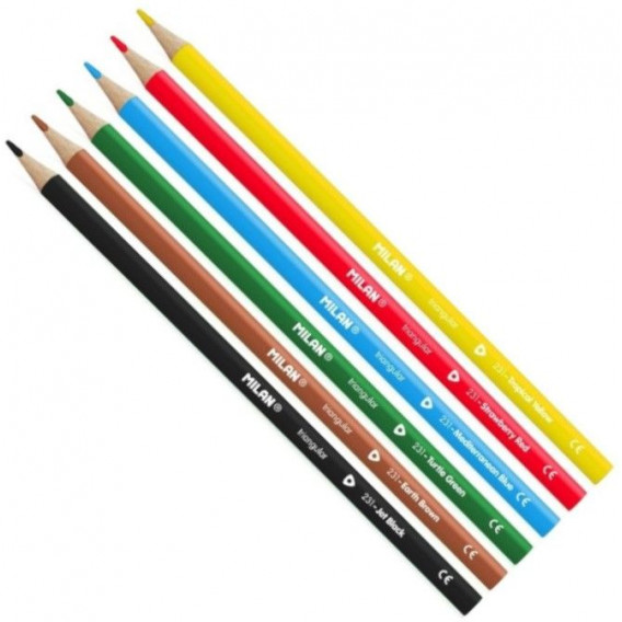 Χρωματιστά μολύβια, Τριγωνικά, 2,9 mm, 6 χρώματα Milan 242338 