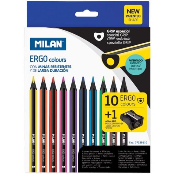 Χρωματιστά μολύβια, Ergo, 3,5 mm, 10 χρώματα + ξύστρα Milan 242342 2
