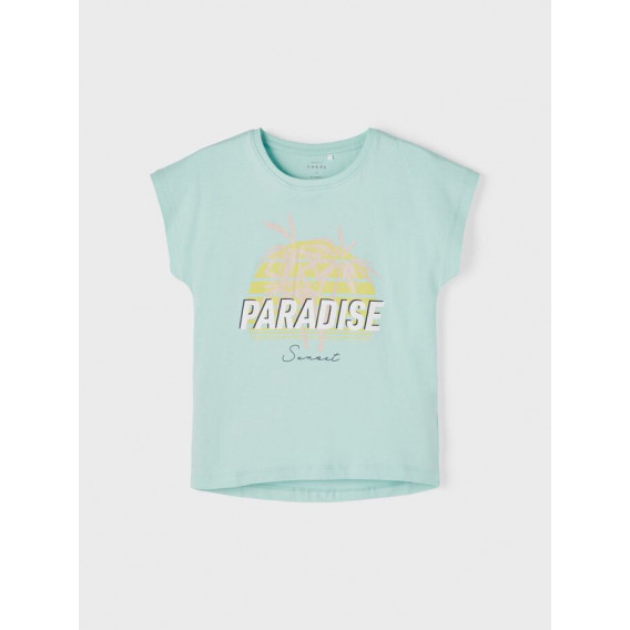 Μπλουζάκι από οργανικό βαμβάκι με τύπωμα Paradise, ανοιχτό μπλε Name it 242381 