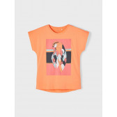Μπλουζάκι από οργανικό βαμβάκι με τύπωμα παπαγάλου, πορτοκαλί Name it 242387 