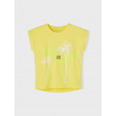 Μπλουζάκι από οργανικό βαμβάκι με τύπωμα φοίνικες, κίτρινο Name it 242390 