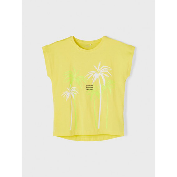 Μπλουζάκι από οργανικό βαμβάκι με τύπωμα φοίνικες, κίτρινο Name it 242390 